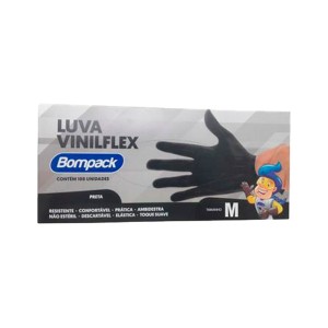 LUVA VINILFLEX BOMPACK PRETA 100UN - TAM M