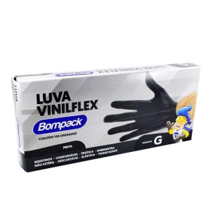 LUVA VINILFLEX BOMPACK PRETA 100UN - TAM G