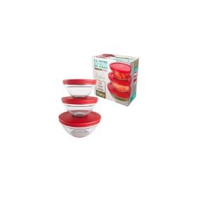 CONJUNTO POTE VIDRO C/TPA VERMELHA 3 PCS EURO HOME